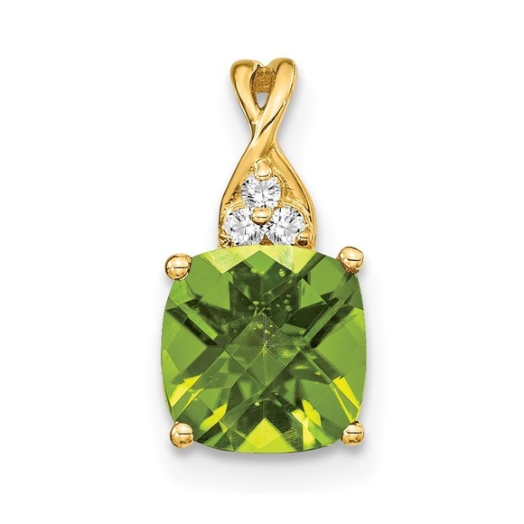 14k Checkerboard Peridot and Diamond Pendant,All Products : American Fashion Style Bags On Sale